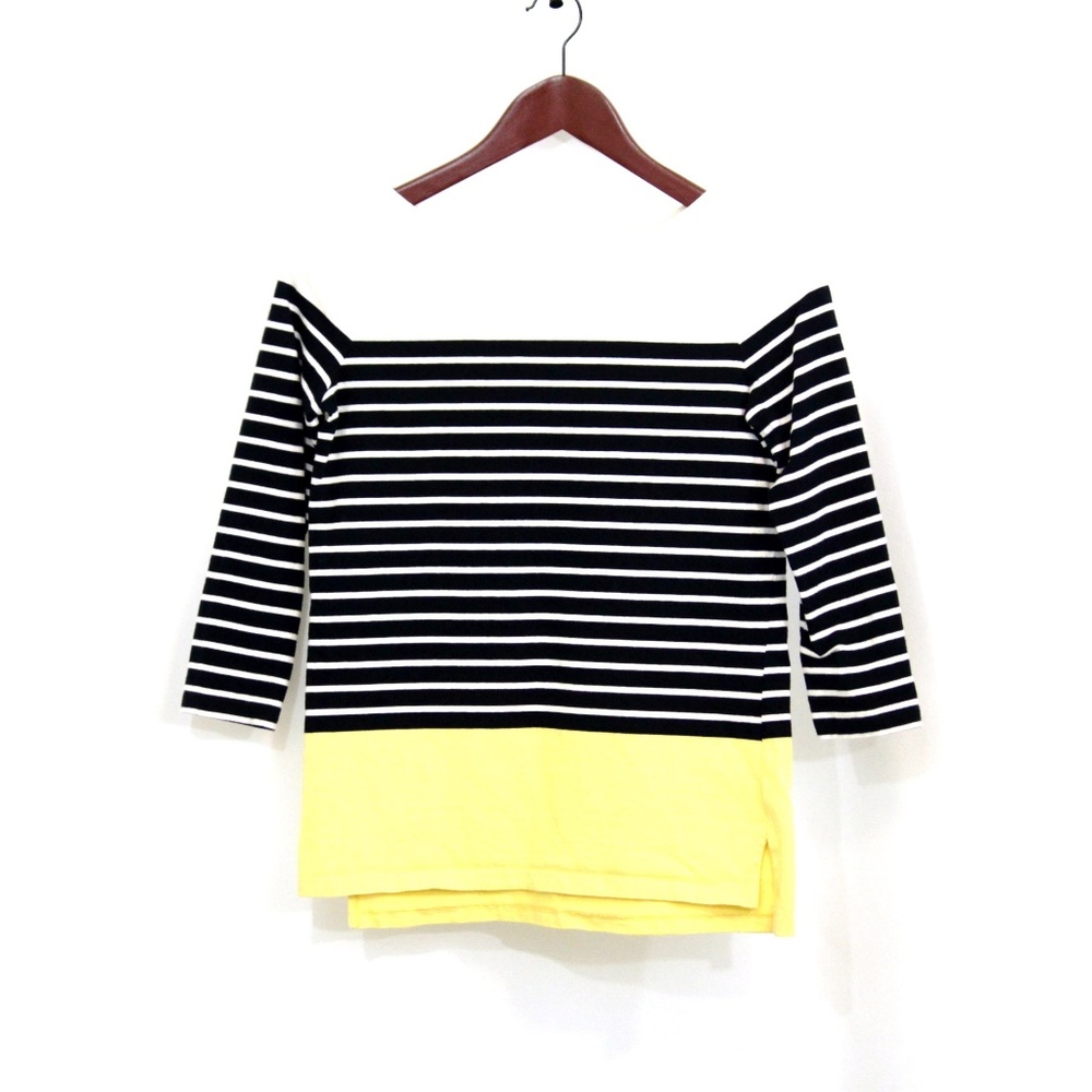 Talbots Boat Neck Striped Navy Blue & Yellow Sz SP
